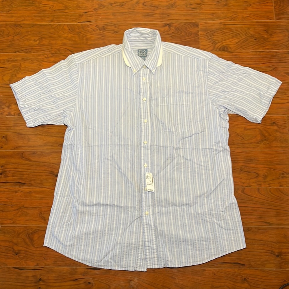 NWT Jos. A. Bank Stays Cool Blue and White Pinstripe Button Down Dress Shirt